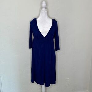 Royal Blue 3/4 Length Sleeved Plunge-Neck Midi Dress